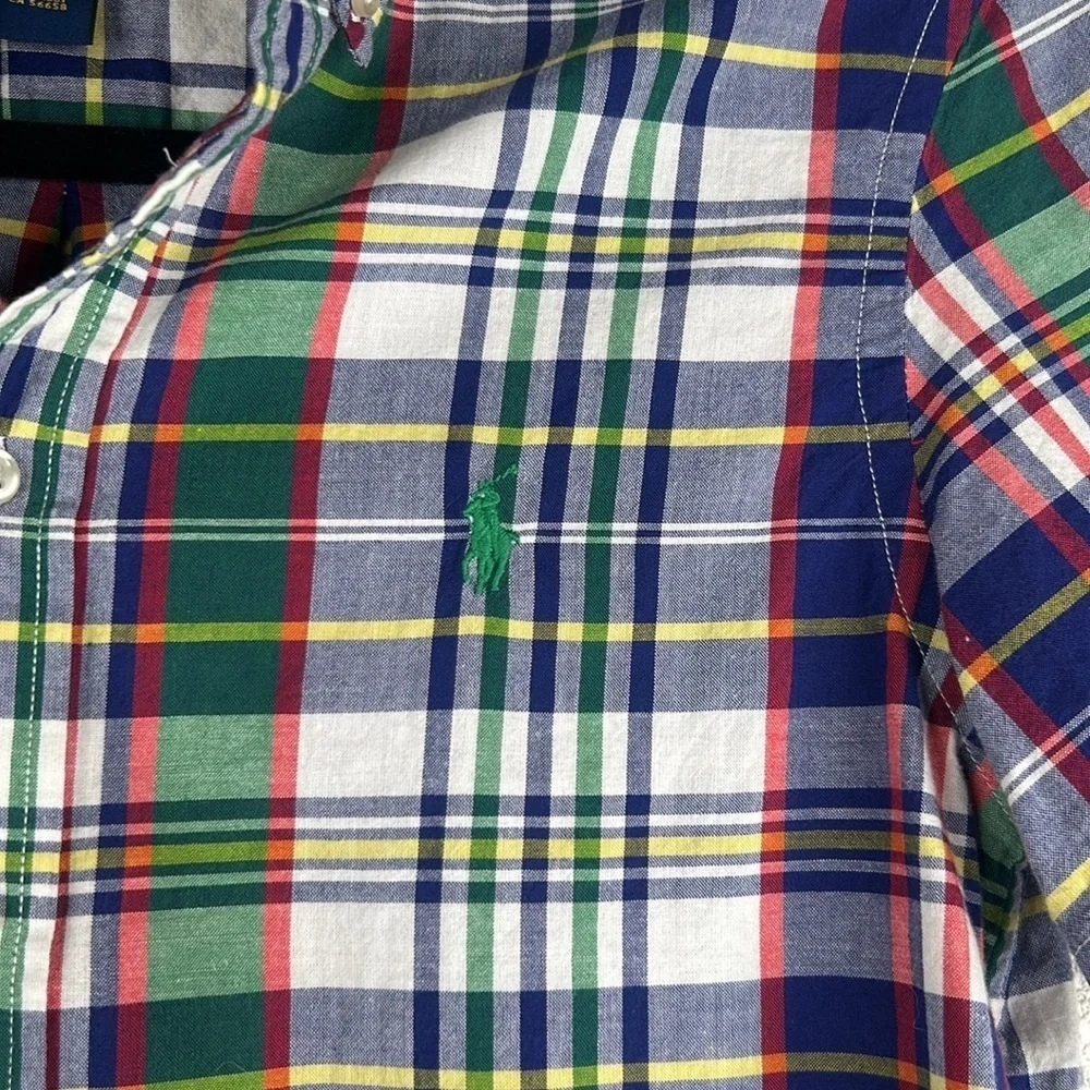 Ralph Lauren Boys Plaid Classic Short Sleeve Button Down Shirt Size Medium 10/12